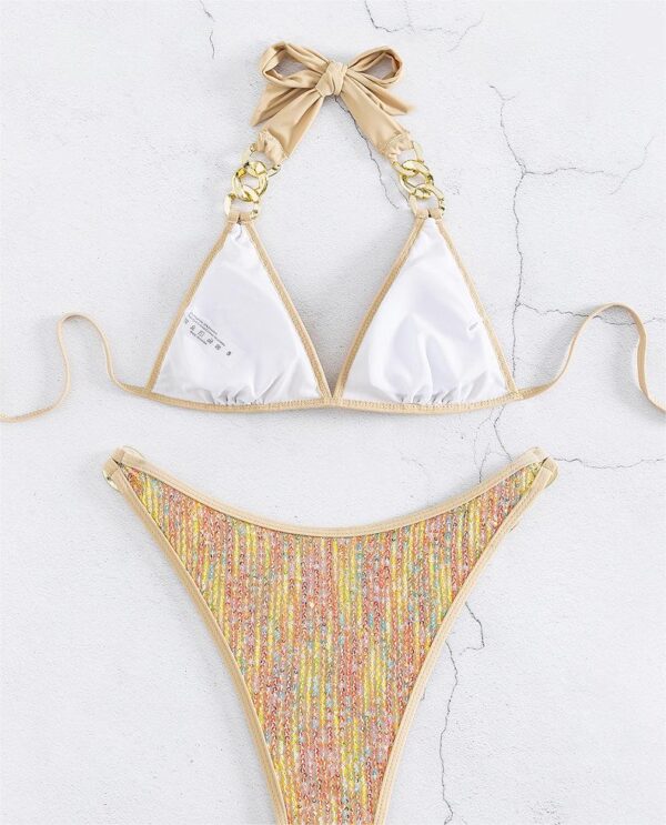 Aston Sienna Sequined Lace-Up Gold Bikini