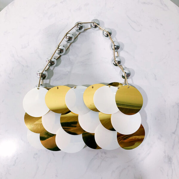 Shimmer and Shine: Platinum Sequined Beaded Wafer Bag - Image 4