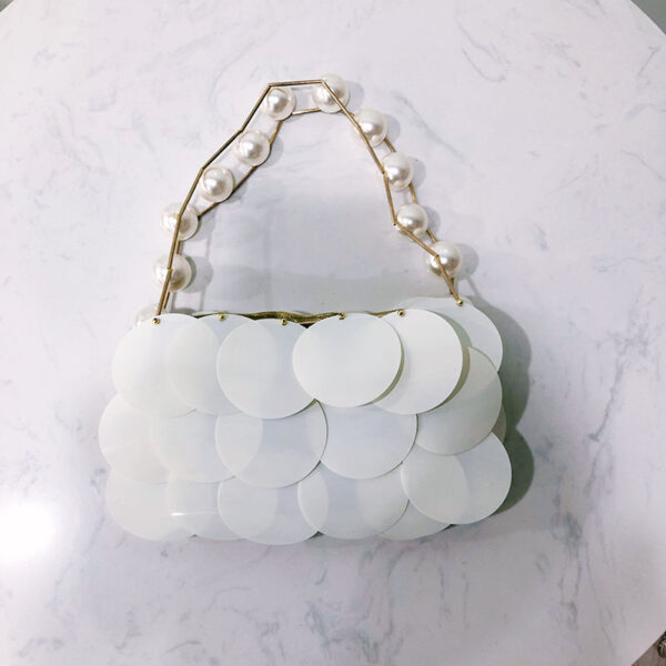 Shimmer and Shine: Platinum Sequined Beaded Wafer Bag - Image 5