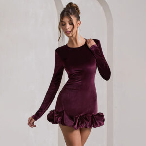 Glam Velvet Round Neck Dress with Pleated Hem – Must-Have Look