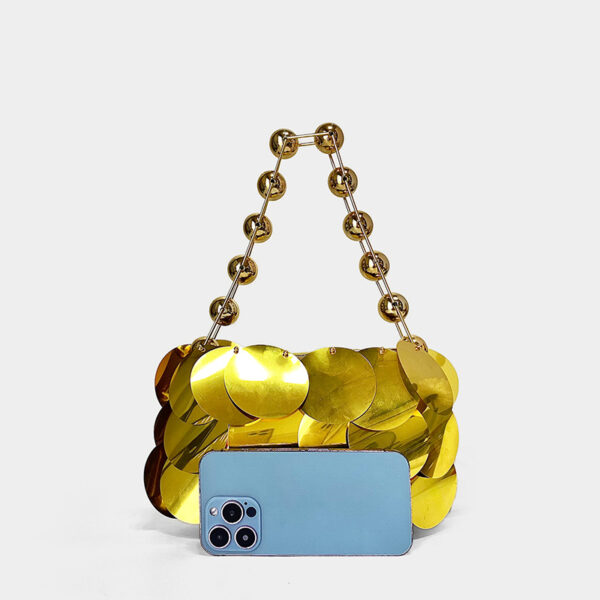 Shimmer and Shine: Platinum Sequined Beaded Wafer Bag - Image 2