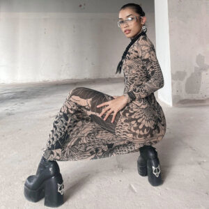 Own the Look with This High Collar Mesh Dress
