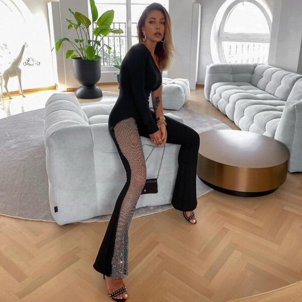 Elegant and Alluring Mesh Stitching Jumpsuit for Fall