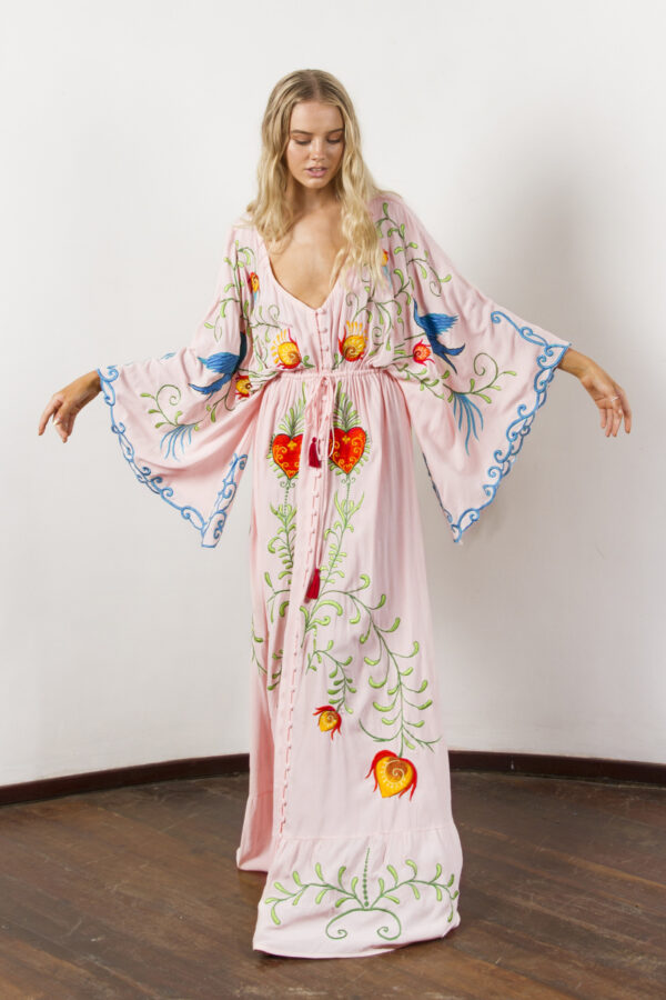 Bohemian Elegance: Flower Embroidery Goddess Long Dress