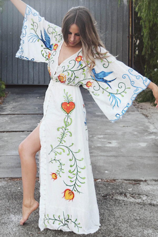 Bohemian Elegance: Flower Embroidery Goddess Long Dress