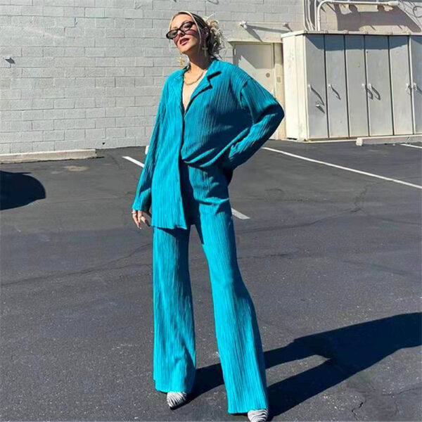 Spring Summer Solid Color Texture Pleated Suit