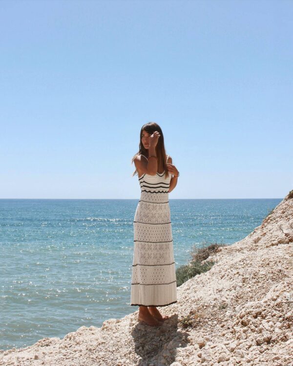 Spring Sensation: Knitted Hollow Out Long Strap Dress-ASTONSIENNA