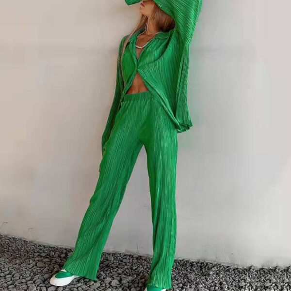 Spring Summer Solid Color Texture Pleated Suit
