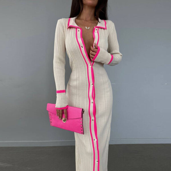 Effortless Elegance: Slim Collared Patchwork Cardigan Dress