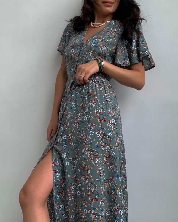 Fresh & Stylish: Spring Summer Mid-Sleeve Waist Split Floral Dress