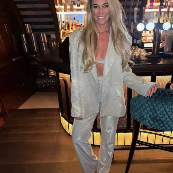 Glam Up: Spring Summer Shiny Blazer and Straight-Leg Pants Suit Aston Sienna