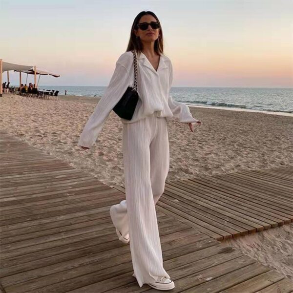 Spring Summer Solid Color Texture Pleated Suit