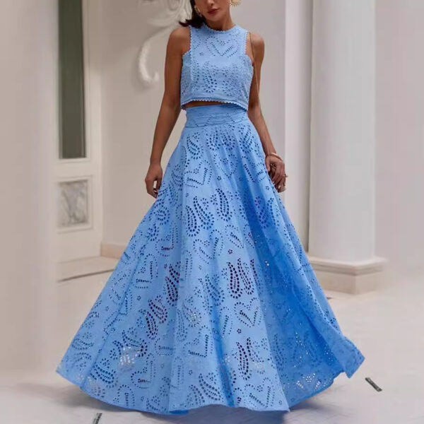 Spring & Summer Casual Chic: Sleeveless Long Skirt Pocket Set
