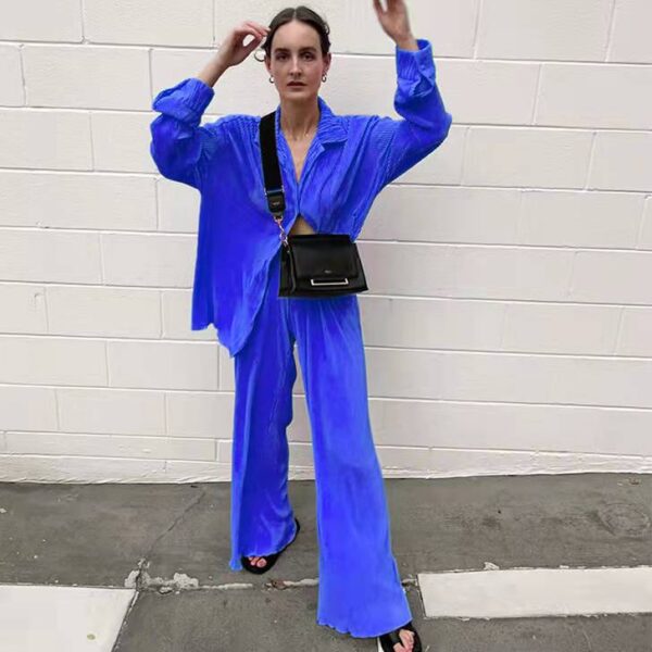 Spring Summer Solid Color Texture Pleated Suit