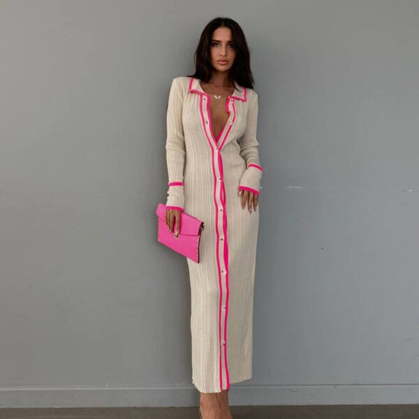 Effortless Elegance: Slim Collared Patchwork Cardigan Dress