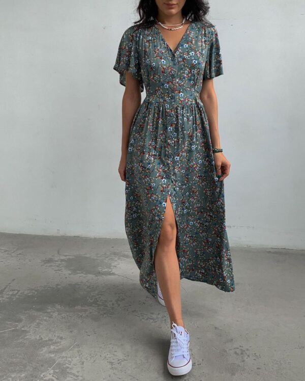 Fresh & Stylish: Spring Summer Mid-Sleeve Waist Split Floral Dress