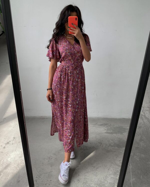 Fresh & Stylish: Spring Summer Mid-Sleeve Waist Split Floral Dress