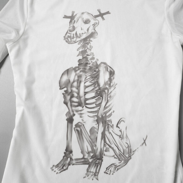 Edgy Chic: Skull Print Mesh Stitch Long Sleeve Top