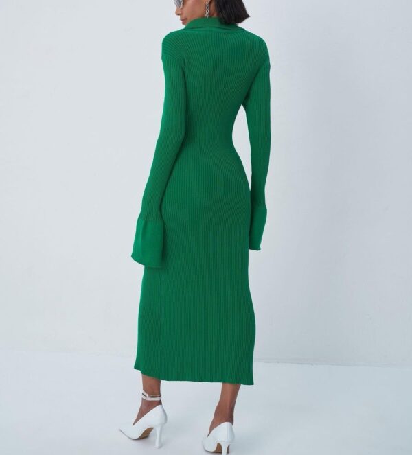 Cozy Chic: Autumn Long Sleeve V-neck Button Bell Sleeve Dress Sweater Aston Sienna