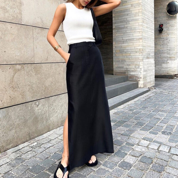 Sleek Sophistication: Black Cotton Silk High-Waist Skirt