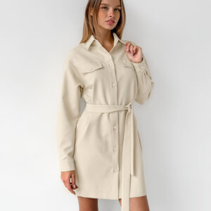 Elegant Retro: Collared Khaki Belted Dress