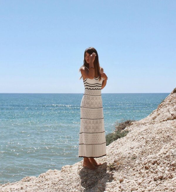 Spring Sensation: Knitted Hollow Out Long Strap Dress-ASTONSIENNA