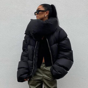 Stay Warm in Style: Winter Puffer Jacket with Snap-On Scarf