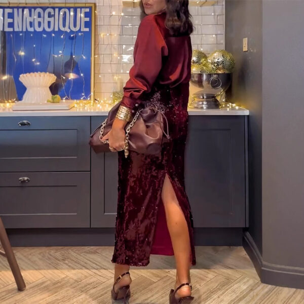 Spring & Autumn Party Chic: Sequin Skirt and Shirt Two-Piece Set