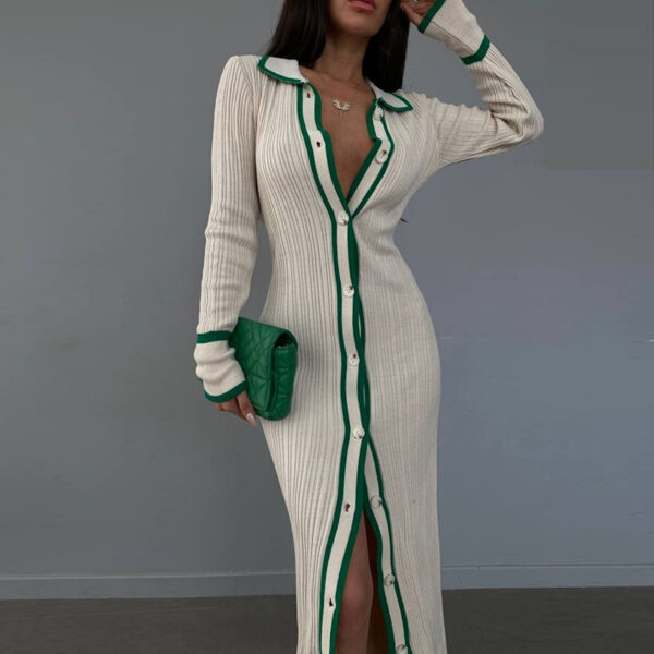Effortless Elegance: Slim Collared Patchwork Cardigan Dress