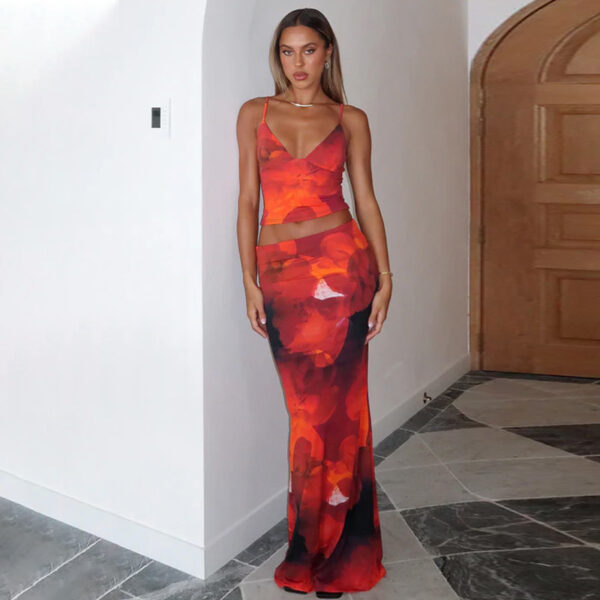 Summer Elegance: Sexy V-neck Vest Slim Skirt Set at Aston Sienna Boutique