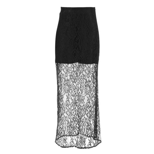 Retro Chic: Black Lace See-Through Ankle High Skirt - Image 5