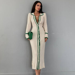Effortless Elegance: Slim Collared Patchwork Cardigan Dress