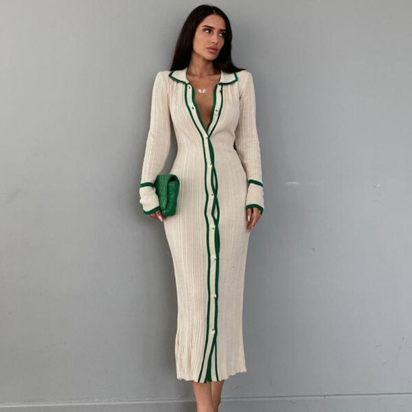 Effortless Elegance: Slim Collared Patchwork Cardigan Dress
