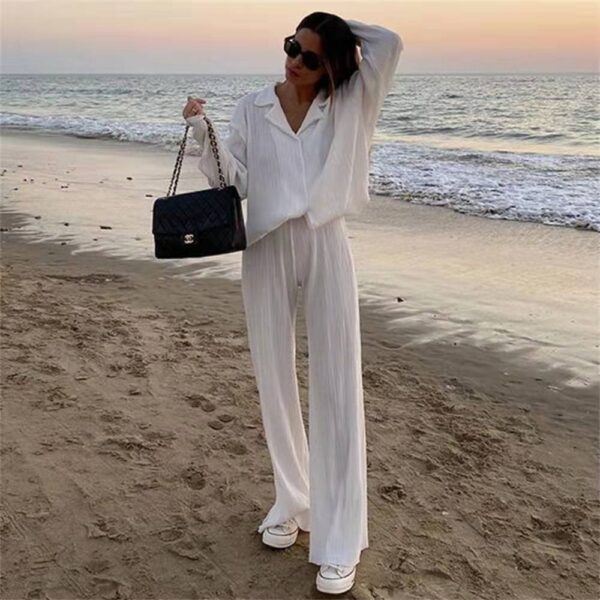 Spring Summer Solid Color Texture Pleated Suit