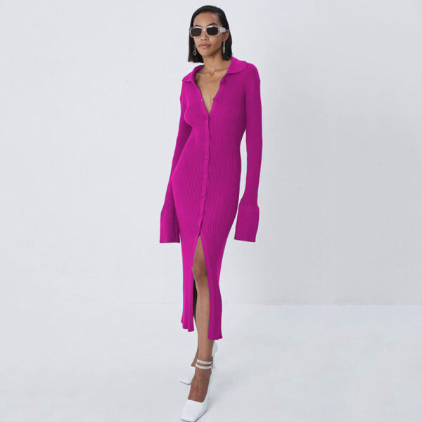 Cozy Chic: Autumn Long Sleeve V-neck Button Bell Sleeve Dress Sweater Aston Sienna