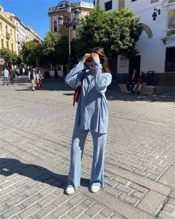 Spring Summer Solid Color Texture Pleated Suit