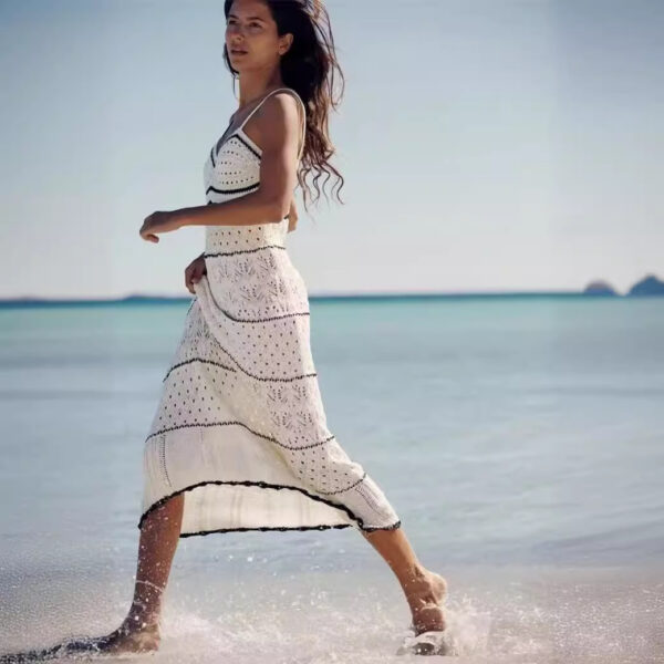 Spring Sensation: Knitted Hollow Out Long Strap Dress-ASTONSIENNA