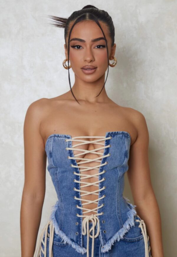 Vintage Charm: Retro Cross Strap Denim Tube Top