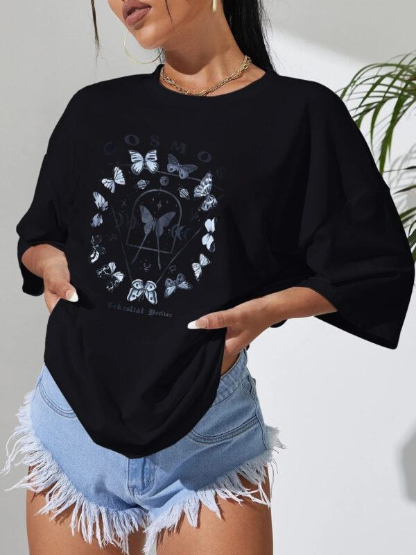 Casual Black T-Shirt with Butterfly Print - Image 5