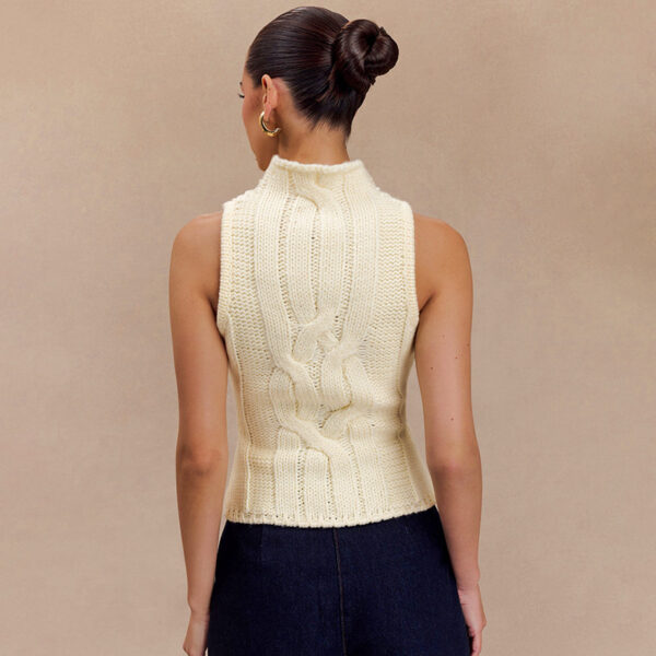 ASTON SIENNA Stay Chic with Our Autumn-Winter Woolen Half Turtleneck Sleeveless Sweater Vest