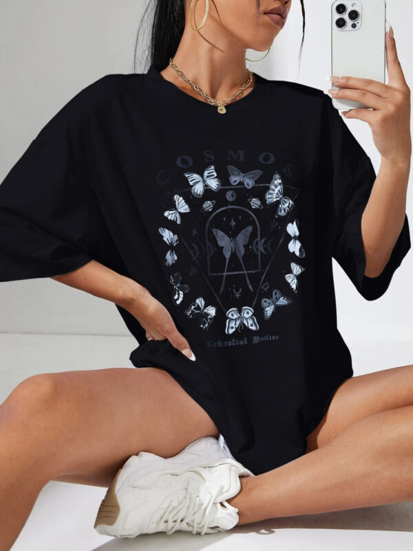 ASTON SIENNA Casual Black T-Shirt with Butterfly Print