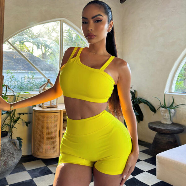 Aston Sienna Boutique Summer Fitness Chic: Solid Color Sling Slim Fit Yoga Suit
