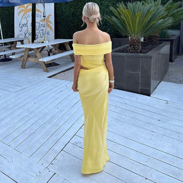 ASTON SIENNA Own the Night with Our Off Neck Mesh Fishtail Dress