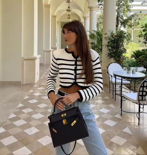 ASTON SIENNA Stay Chic in Autumn/Winter Striped Buckle Cardigan Coat