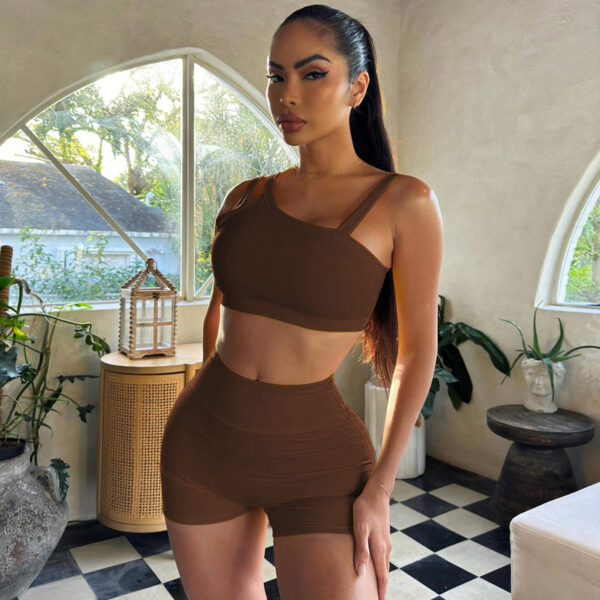 Aston Sienna Boutique Summer Fitness Chic: Solid Color Sling Slim Fit Yoga Suit