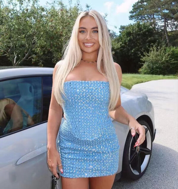 Spring Summer Denim With Hole Sequined Tube Top SetASTONSIENNA