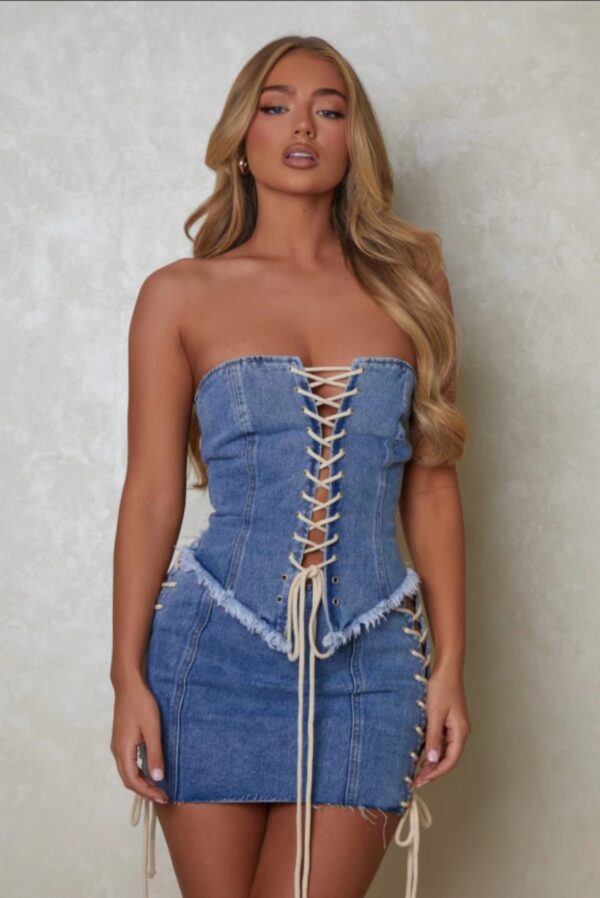 Vintage Charm: Retro Cross Strap Denim Tube Top