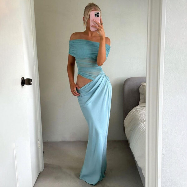 ASTON SIENNA Own the Night with Our Off Neck Mesh Fishtail Dress