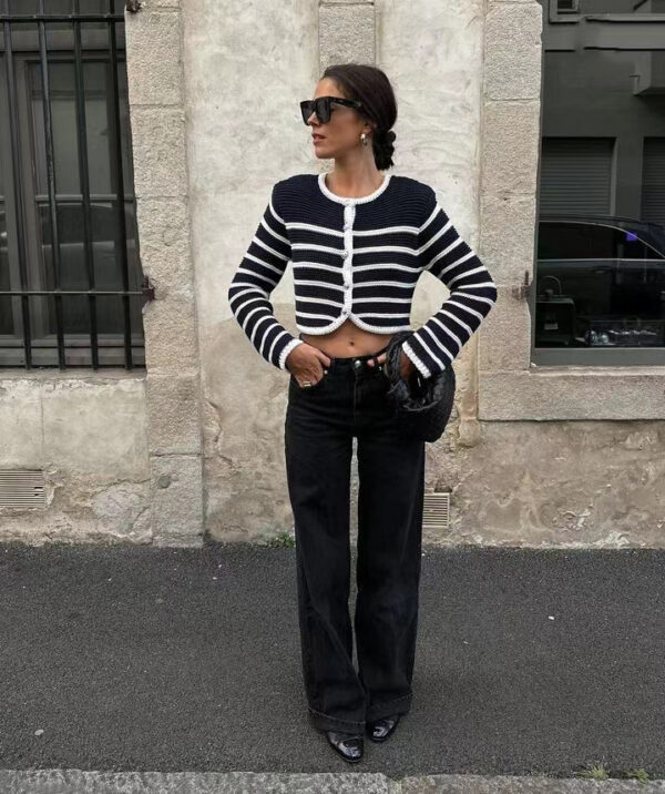 ASTON SIENNA Stay Chic in Autumn/Winter Striped Buckle Cardigan Coat