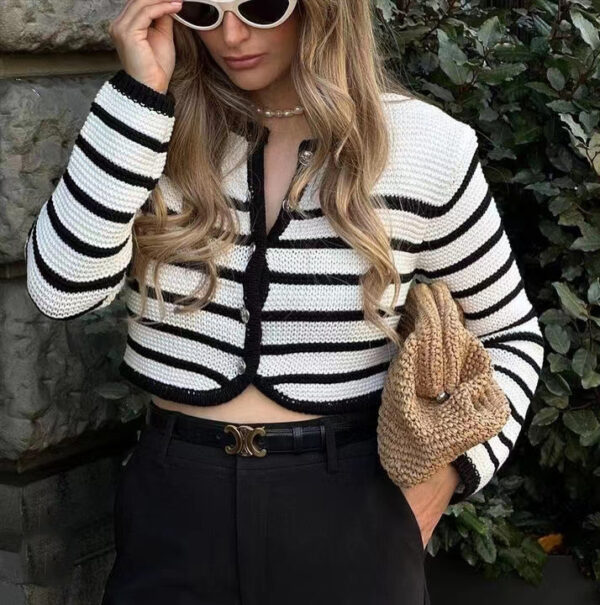ASTON SIENNA Stay Chic in Autumn/Winter Striped Buckle Cardigan Coat